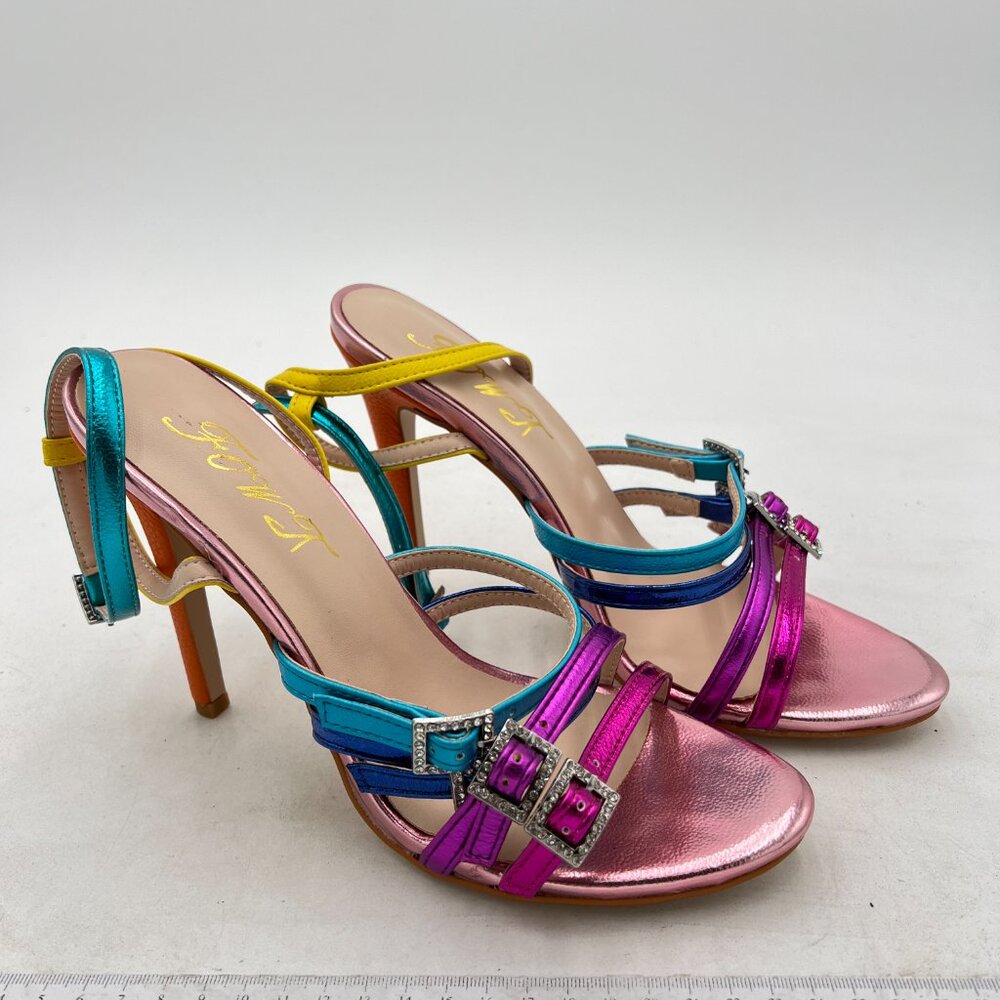 FOWT Light Pink Open Toe Rhinestones Ankle Strap Sandals High Heels Shoes - Picture 4 of 8